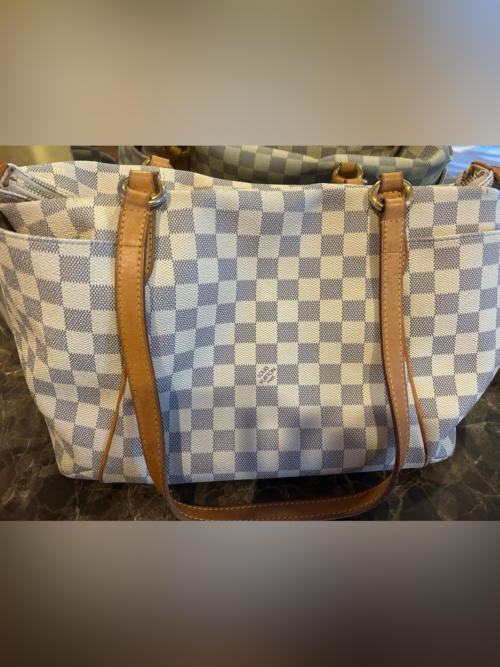 Louis Vuitton Damier Azur Canvas Shoulder Bag in White and Tan